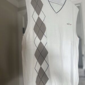 White and Tan Greg Norman Argyle Sweater Vest